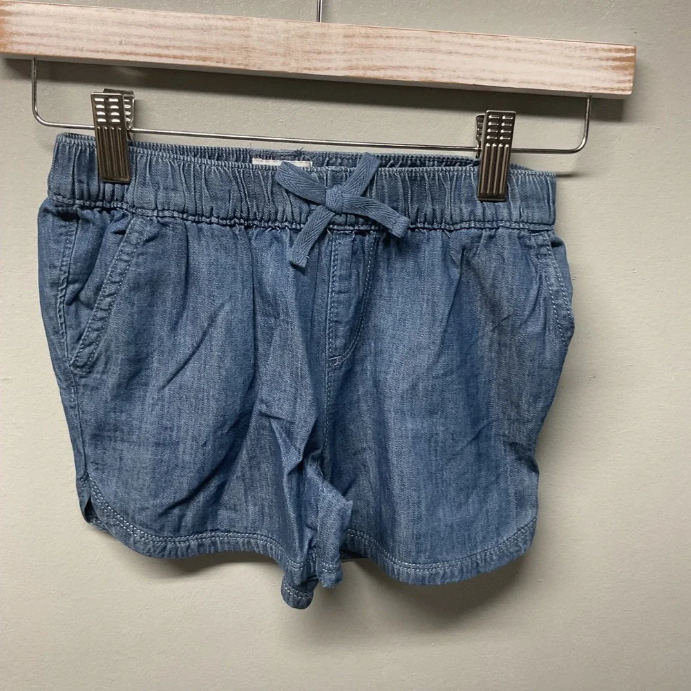 The Children's Place Girls Denim Shorts Blue‎ Elastic Waist Drawstring Size 6X 7